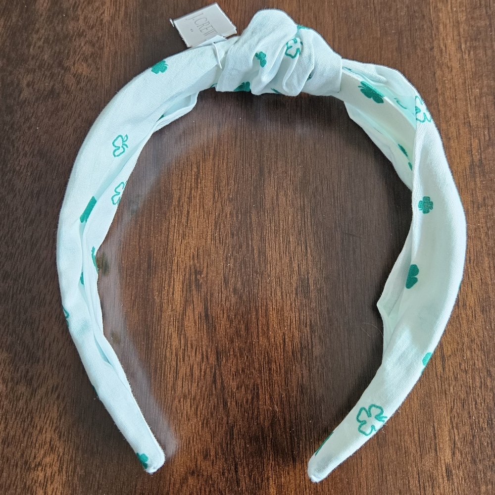 J.Crew Printed Knot Headband, White/ Green - Picture 2 of 3